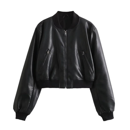 UNIZERA2023 Autumn and Winter New Women's Fashion Versatile Short Motorcycle Faux Leather Pilot Jacket Coat Leather Coat Velt UK | SALE
