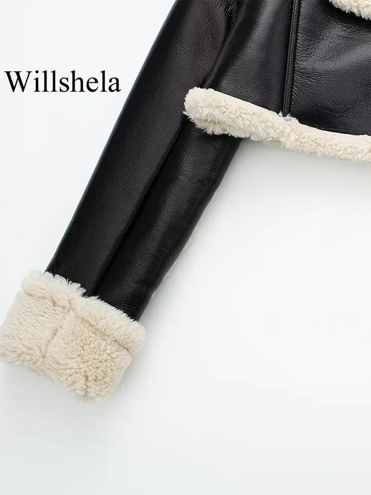 Willshela Women Fashion Solid Front Zipper Jackets Vintage Lapel Neck Long Sleeves Female Chic Lady Outfits Velt UK | SALE