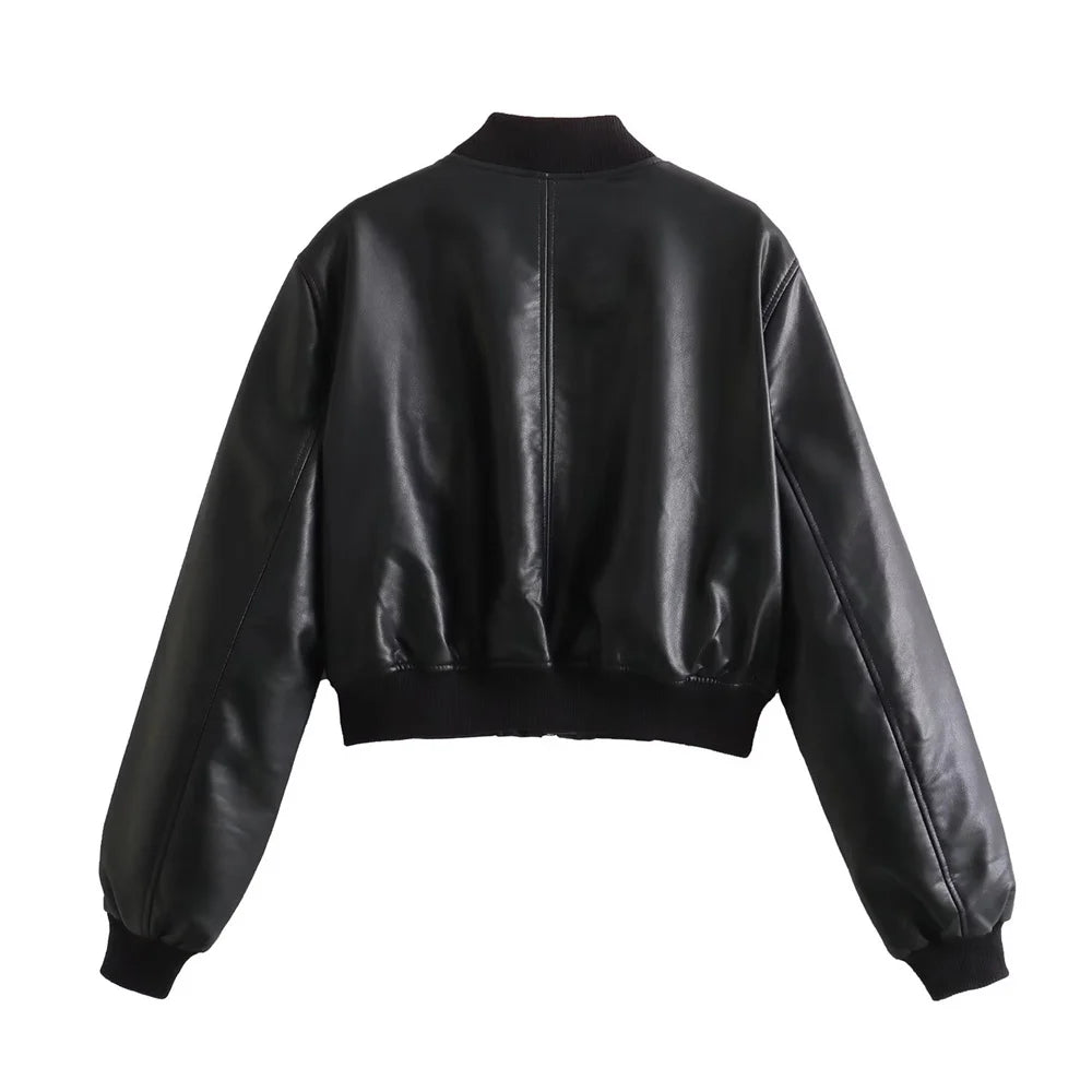 UNIZERA2023 Autumn and Winter New Women's Fashion Versatile Short Motorcycle Faux Leather Pilot Jacket Coat Leather Coat Velt UK | SALE
