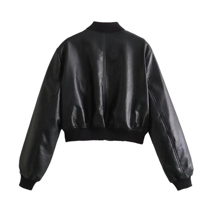 UNIZERA2023 Autumn and Winter New Women's Fashion Versatile Short Motorcycle Faux Leather Pilot Jacket Coat Leather Coat Velt UK | SALE