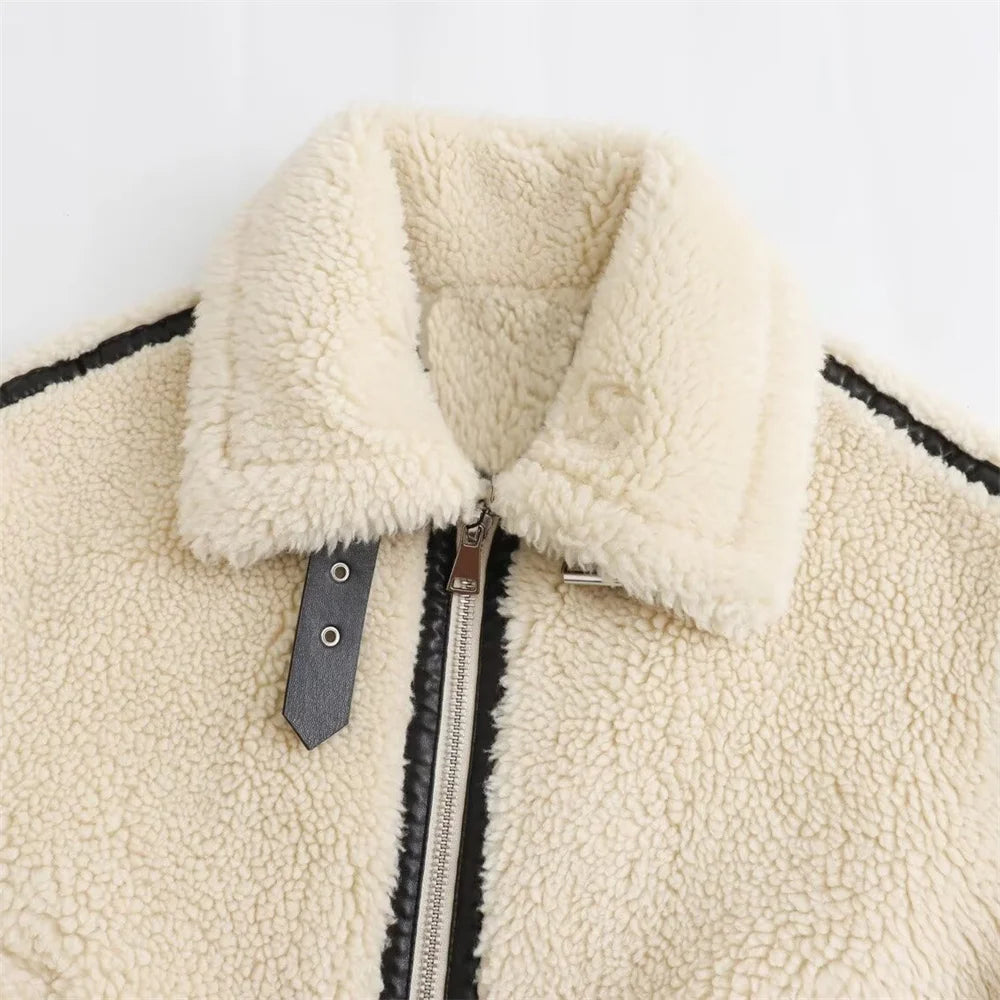 2024 RARF Autumn New Women's European and American Style Artificial Fur Effect Motorcycle Jacket Coat with Fur Integration Velt UK | SALE