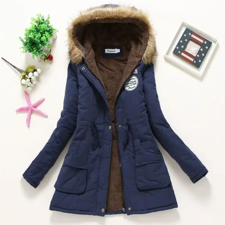 Hooded Wadded Coat Slim Parka Cotton-Padded Jacket Overcoat Winter Women Jacket Medium-Long Thicken Outwear Velt UK | SALE