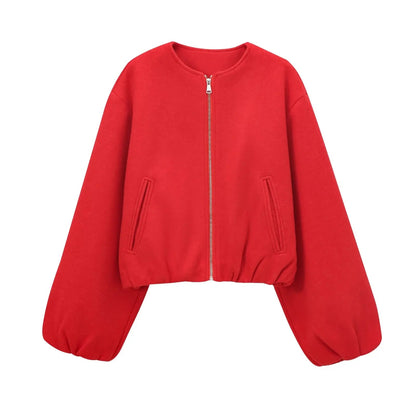 MUJER Black Bomber Jackets for Women Zipper Varsity Jackets Women Soft Cropped Jackets Woman 2025 Long Sleeve Winter Coat Female Velt UK | SALE