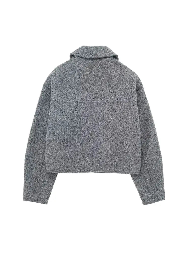 TRZA Women Fashion Patch Pockets With Flaps Cropped Jacket Coat Vintage Long Sleeve Front Zipper Female Outerwear Chic Tops Velt UK | SALE