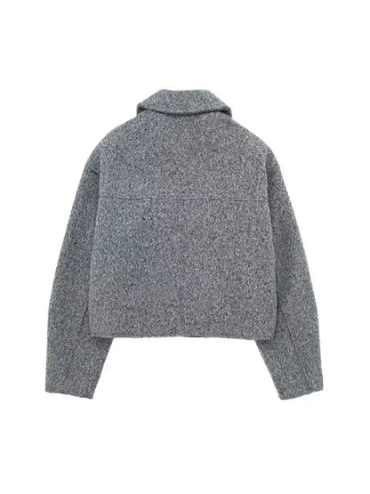TRZA Women Fashion Patch Pockets With Flaps Cropped Jacket Coat Vintage Long Sleeve Front Zipper Female Outerwear Chic Tops Velt UK | SALE