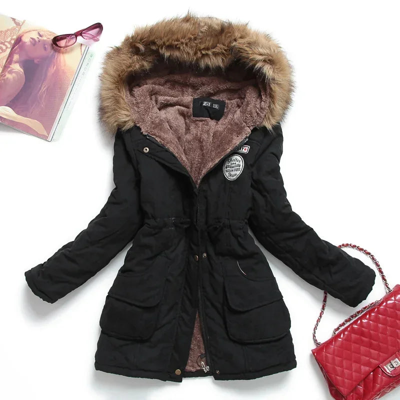 Hooded Wadded Coat Slim Parka Cotton-Padded Jacket Overcoat Winter Women Jacket Medium-Long Thicken Outwear Velt UK | SALE