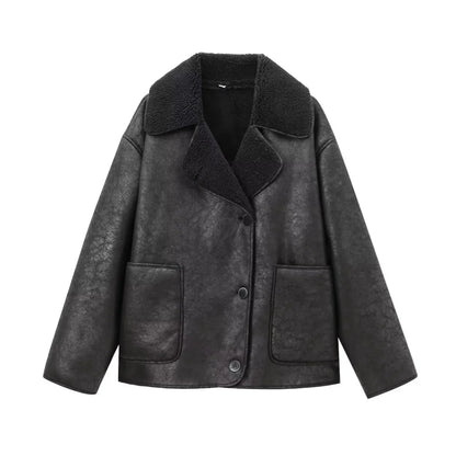 UNIZERA Pocket Decor Single breasted Warm Coat Autumn/Winter Fleece Collar Long Sleeve Women's Jacket Coat Velt UK | SALE