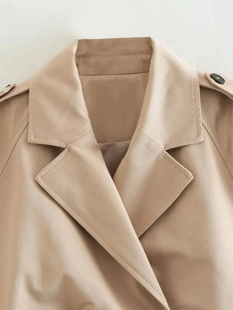 2024 Belt Cropped Trench Spring Jacket Women Vintage Streetwear Double Breasted Long Sleeve Top Female Coat Outfits Velt UK | SALE