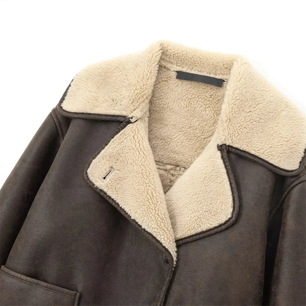 UNIZERA Pocket Decor Single breasted Warm Coat Autumn/Winter Fleece Collar Long Sleeve Women's Jacket Coat Velt UK | SALE