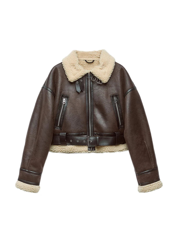 Ailegogo Autumn Winter Women Warm Loose Faux Lamb Fur Short Coat Streetwear Female Retro Zipper Spliced Coat Outwear Velt UK | SALE