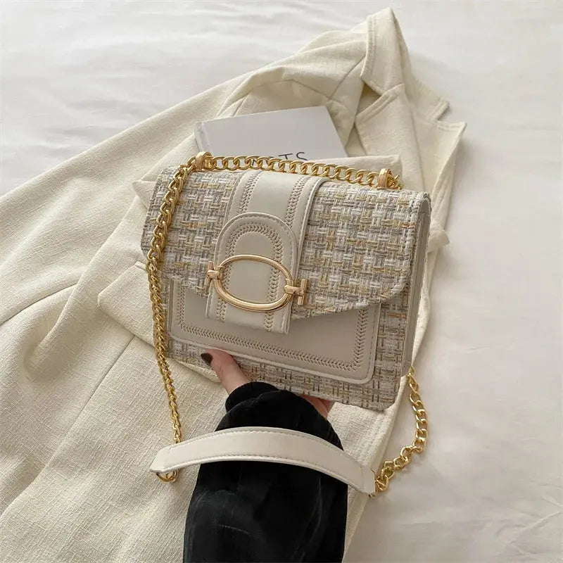 Mini Plaid Tweed Crossbody Bag for Women Fashion Casual Adjustable Strap Single Shoulder Chain Bag Small Square Messenger Bag