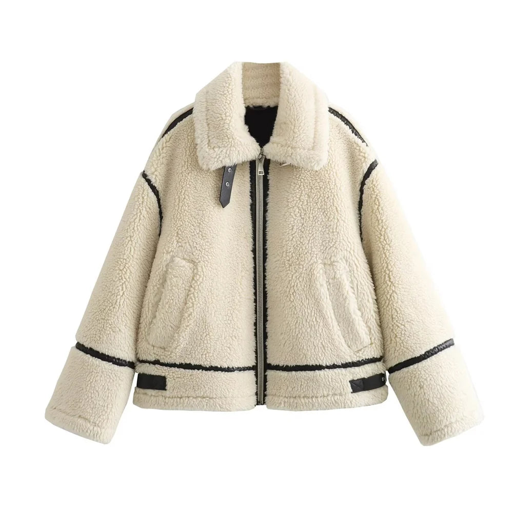 2024 RARF Autumn New Women's European and American Style Artificial Fur Effect Motorcycle Jacket Coat with Fur Integration Velt UK | SALE