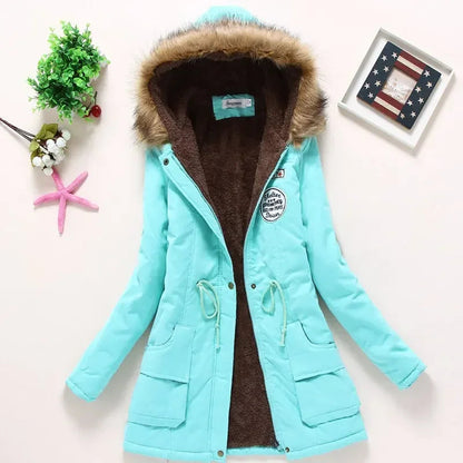 Hooded Wadded Coat Slim Parka Cotton-Padded Jacket Overcoat Winter Women Jacket Medium-Long Thicken Outwear Velt UK | SALE
