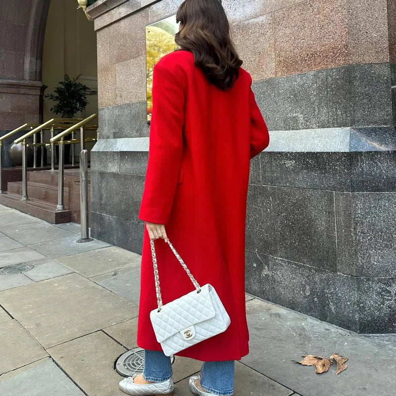 TRAF Winter Coats Woman 2024 Red Long Coats For Women Autumn Faux Wool Coat Casual Long Sleeve Coat Elegant Women's Overcoat Velt UK | SALE