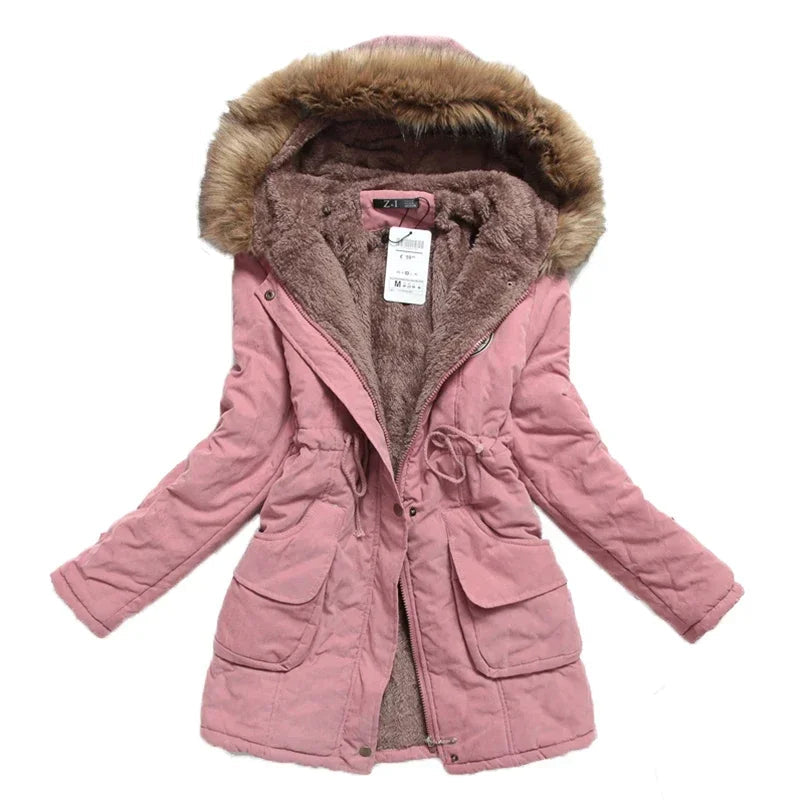 Hooded Wadded Coat Slim Parka Cotton-Padded Jacket Overcoat Winter Women Jacket Medium-Long Thicken Outwear Velt UK | SALE