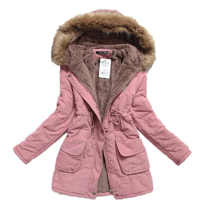 Hooded Wadded Coat Slim Parka Cotton-Padded Jacket Overcoat Winter Women Jacket Medium-Long Thicken Outwear Velt UK | SALE