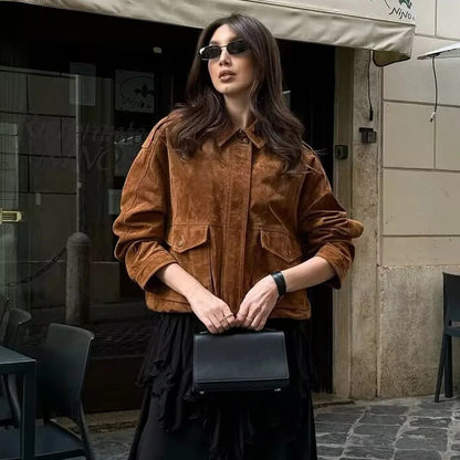 MUJER 2025 Bomber Jackets for Women Outerwears Suede Jacket Women Streetwear Holiday Women Coats Zipper New in Coats and Jackets Velt UK | SALE
