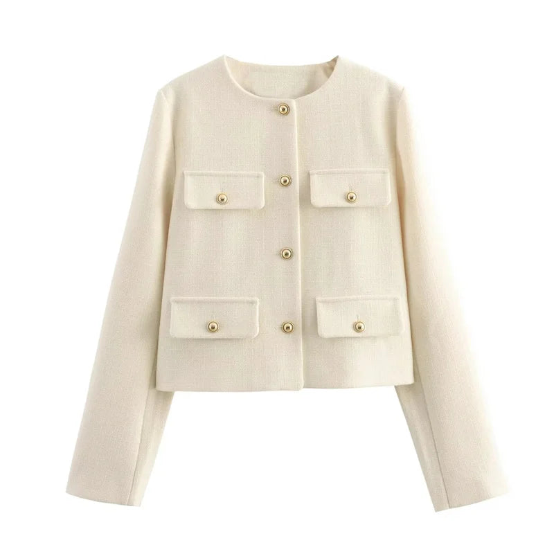 MUJER Tweed Cropped Jacket Woman Long Sleeve Vintage Jacket Woman Fashion Button Elegant Jackets For Women New In Short Coats Velt UK | SALE