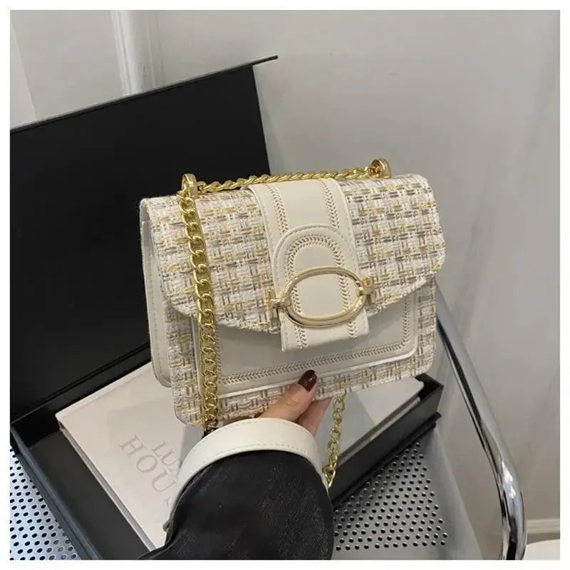 Mini Plaid Tweed Crossbody Bag for Women Fashion Casual Adjustable Strap Single Shoulder Chain Bag Small Square Messenger Bag