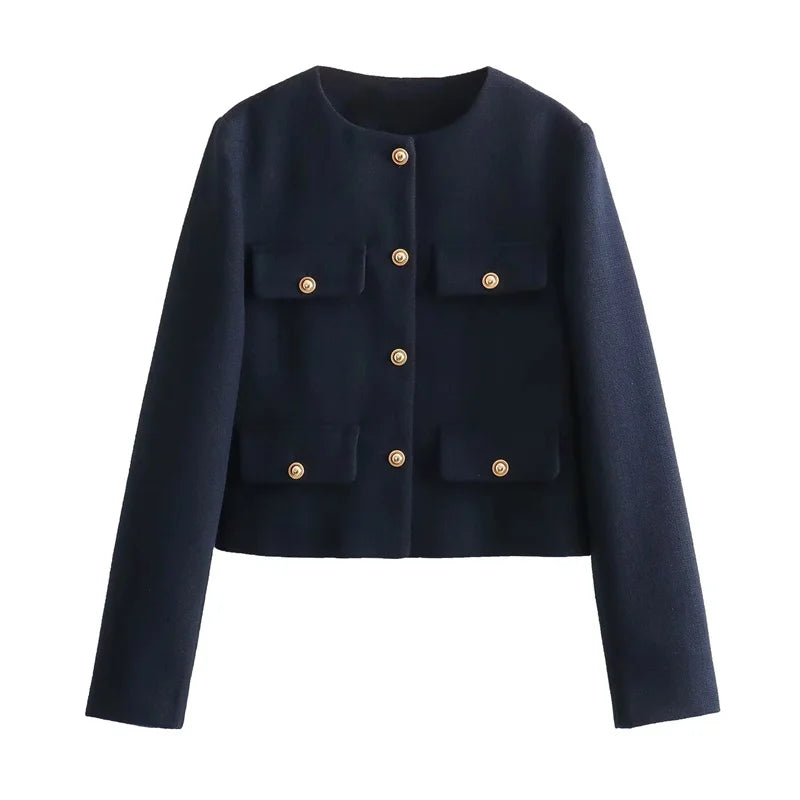 MUJER Tweed Cropped Jacket Woman Long Sleeve Vintage Jacket Woman Fashion Button Elegant Jackets For Women New In Short Coats Velt UK | SALE