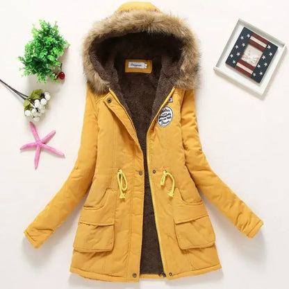 Hooded Wadded Coat Slim Parka Cotton-Padded Jacket Overcoat Winter Women Jacket Medium-Long Thicken Outwear Velt UK | SALE