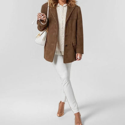 2024 Autumn Winter Woomen Suede Jacket With Lapel Woman Casual Single Breasted Pocket Long Sleeve Short Coat Street Overcoat Velt UK | SALE