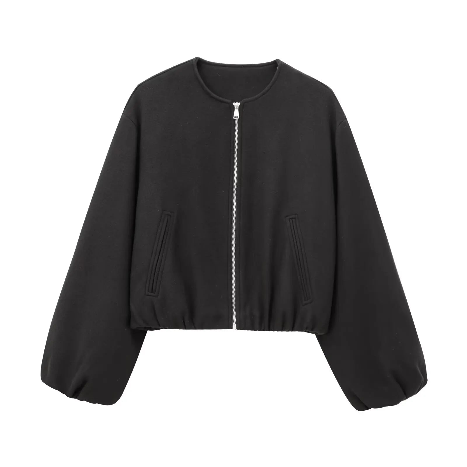 MUJER Black Bomber Jackets for Women Zipper Varsity Jackets Women Soft Cropped Jackets Woman 2025 Long Sleeve Winter Coat Female Velt UK | SALE