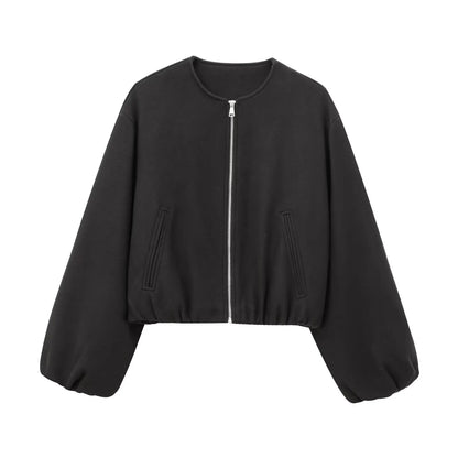 MUJER Black Bomber Jackets for Women Zipper Varsity Jackets Women Soft Cropped Jackets Woman 2025 Long Sleeve Winter Coat Female Velt UK | SALE